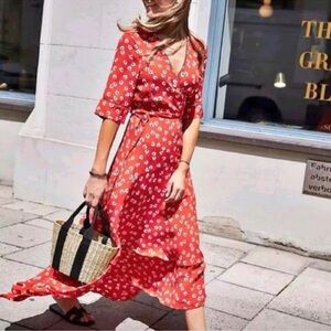 Ganni Crepe Floral Tiered Maxi Wrap Dress Size 36 US Small